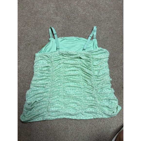 Torrid Tank Top Women's 2/ 2X Green Floral Ruched Scrunch Stretch Summer - Picture 3 of 4